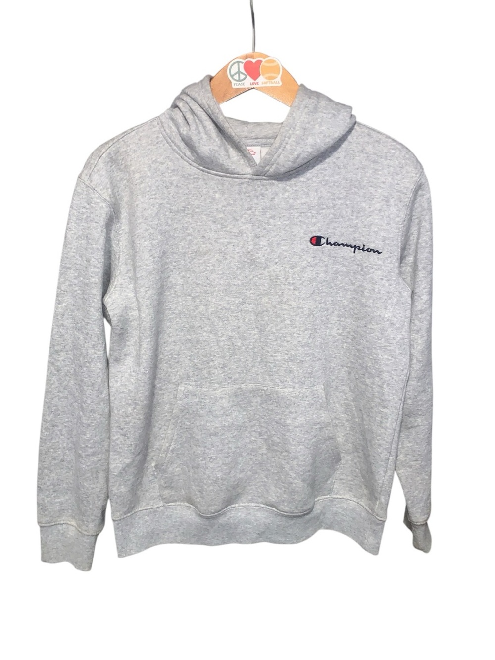 Champion Light Gray Crewneck Hoodie with Chest Logo Boys XL 14/16 Fleece